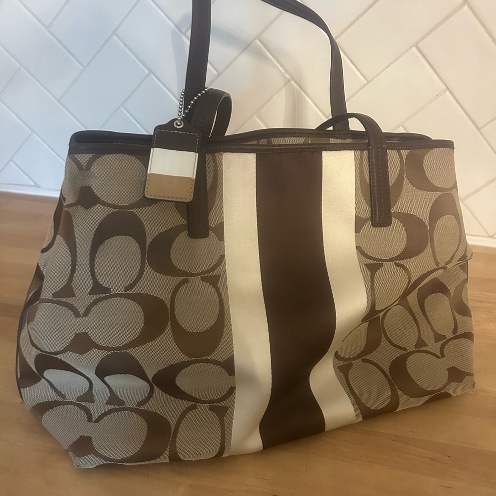 Coach Brown and Cream Signature Tote